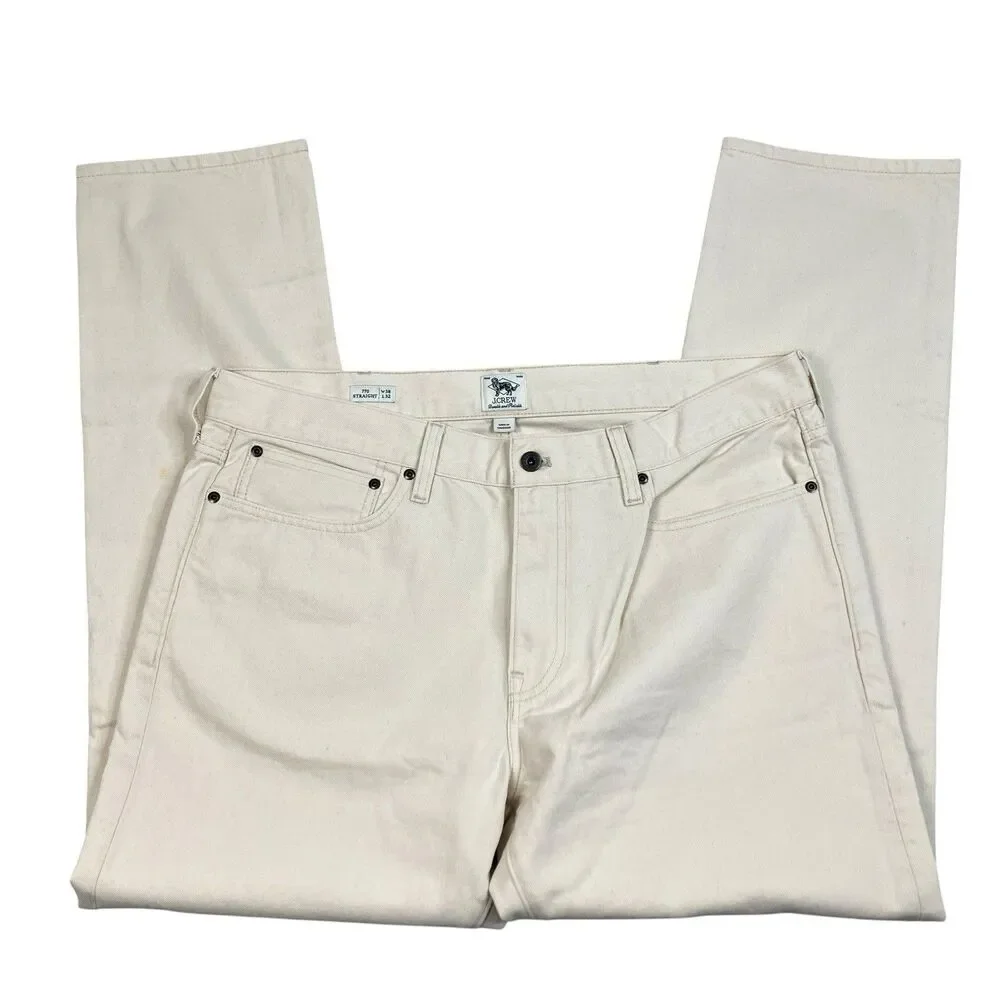 J Crew Jeans Men 38x32 Ivory 770 Straight Fit Natural Seeded Coastal Denim CR372